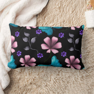 Whimsical Pink Floral and Blue Butterfly Seamless Lumbar Cushion