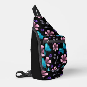 Whimsical Pink Floral and Blue Butterfly Seamless Sling Bag