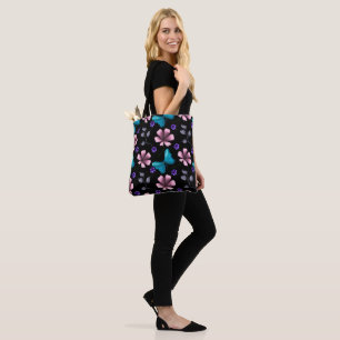 Whimsical Pink Floral and Blue Butterfly Seamless  Tote Bag