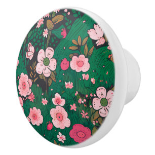 Whimsical Pink Floral Ceramic Knob