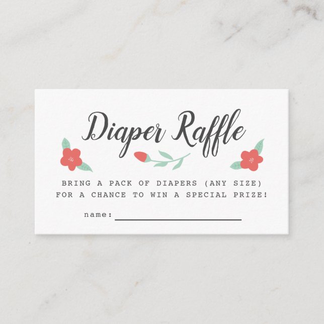 Whimsical Pink Floral Diaper Raffle Ticket Enclosure Card (Front)