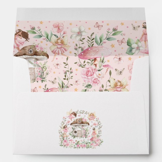 Whimsical Pink Floral Fairy Garden Return Address Envelope (Back (Bottom))