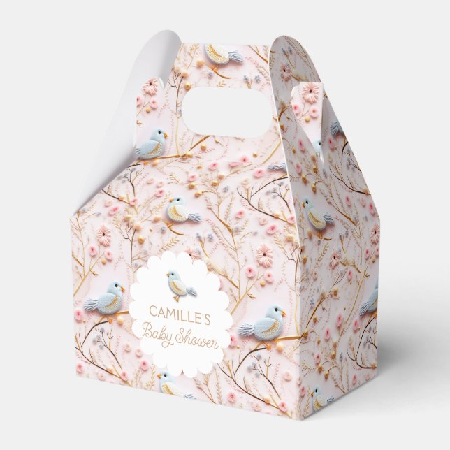 Whimsical Pink Floral Girl Baby Shower Favour Box (Front Side)