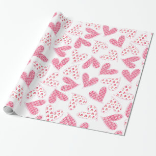 Whimsical Pink Floral Hearts Pattern Wrapping Paper