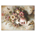 Whimsical Pink Floral Maiden, Antique Decoupage