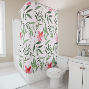 Whimsical Pink Floral Shower Curtain