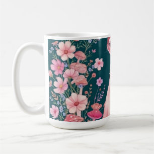 Whimsical Pink Floral Wreath Dark Teal Mug