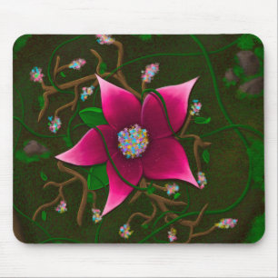 Whimsical Pink Flower Mouse Pad