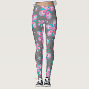 Whimsical Pink Flowers Texture Yoga Leggings