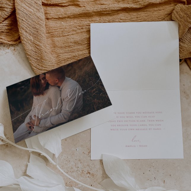 Whimsical Pink Font Folded Photo Baby Shower Thank You Card (Creator Uploaded)