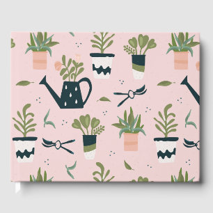 Whimsical Pink Gardening Printed Pattern Guest Book