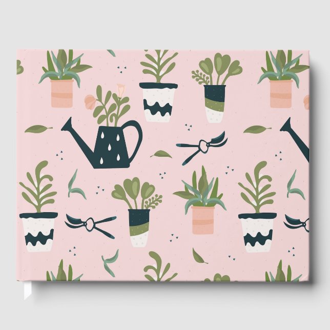 Whimsical Pink Gardening Printed Pattern Guest Book (Front)