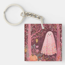 Whimsical Pink Ghost in Enchanted Floral Forest