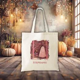 Whimsical Pink Ghost in Enchanted Floral Forest Tote Bag