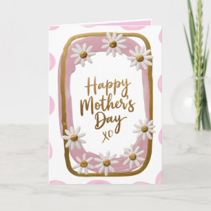 Whimsical Pink Gold & White Daisy Mother's Day Card