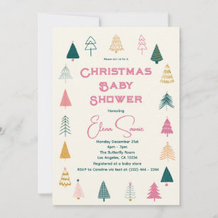 Whimsical Pink & Green Christmas Tree Baby Shower