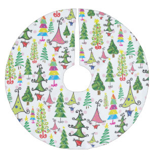 Whimsical Pink Green Christmas Trees Brushed Polyester Tree Skirt