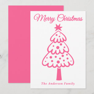 Whimsical Pink Hand Drawn Christmas Tree Holiday Card