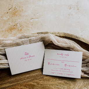 Whimsical Pink Hand Drawn Meal Choice Wedding RSVP Card