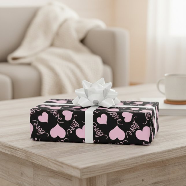 Whimsical Pink Heart Doodles Love Script Wrapping Paper (Whimsical Pink Heart Doodles Love Script Wrapping Paper)