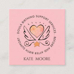 Whimsical Pink Heart Midwife Or Doula Square Business Card