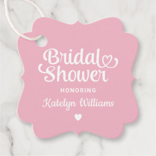 Whimsical Pink Heart Script Wedding Shower Favour Tags