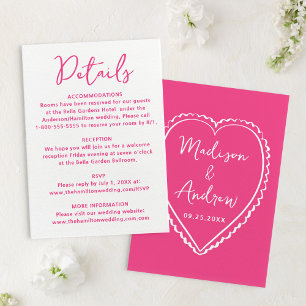 Whimsical Pink Heart Wedding Details Enclosure Card