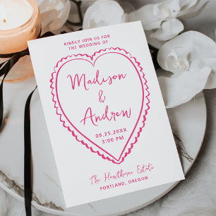 Whimsical Pink Heart Wedding Invitation