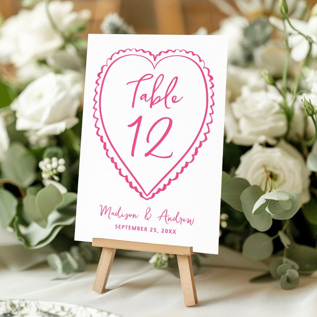 Whimsical Pink Heart Wedding Table Number (Creator Uploaded)