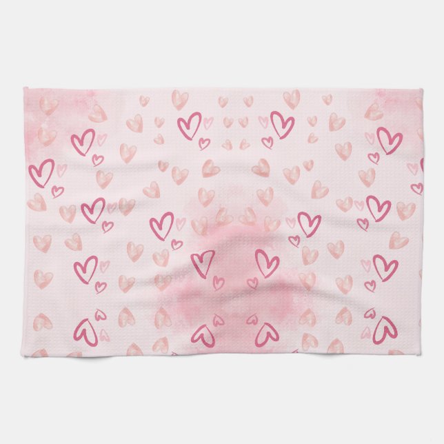 Whimsical Pink hearts Tea Towel (Horizontal)