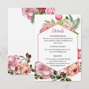 Whimsical Pink Hexagon Floral Information Enclosure Card