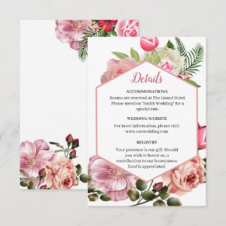 Whimsical Pink Hexagon Floral Information Enclosure Card