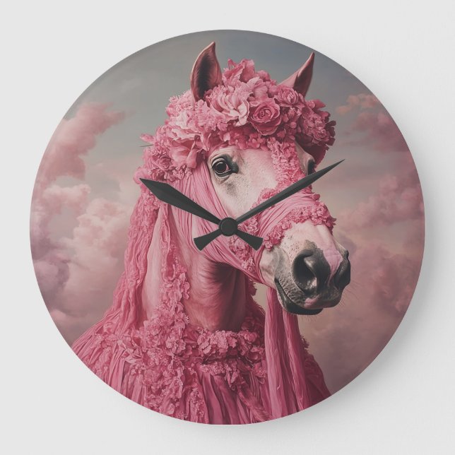 Whimsical Pink Horse Wall Clock - Elegant Fantasy  (Front)