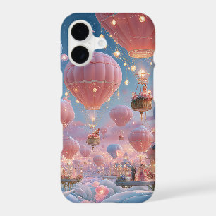 Whimsical Pink Hot Air Balloons Lanterns Clouds