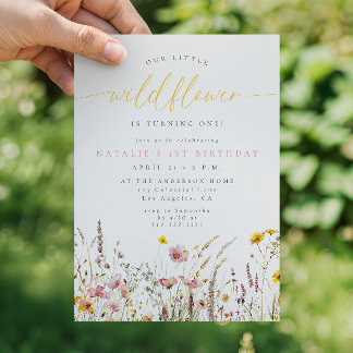 Whimsical Pink Little Wildflower Birthday Invitation
