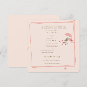 Whimsical Pink Lovebirds Wedding Invitation
