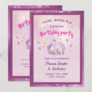 Whimsical Pink Magical Unicorn Birthday Party Invitation