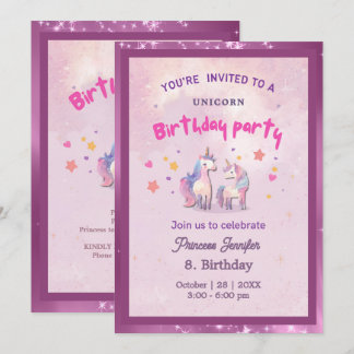 Whimsical Pink Magical Unicorn Birthday Party Invitation
