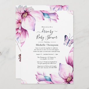 Whimsical Pink Magnolias Drive By Shower Invitation
