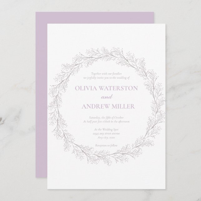 Whimsical Pink | Mauve |  Wreath Wedding Invitation (Front/Back)