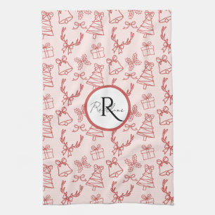 Whimsical pink monogram tea towel