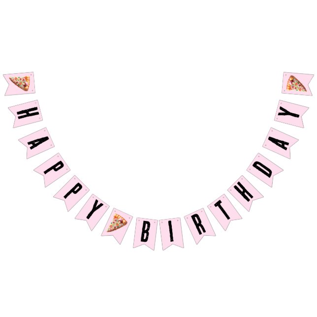 Whimsical Pink Mushroom Pizza Party Happy Birthday Bunting (All)