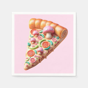 Whimsical Pink Mushroom Pizza Party  Napkin