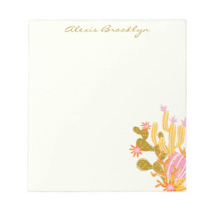 Whimsical Pink Orange Cactus Illustration Custom Notepad
