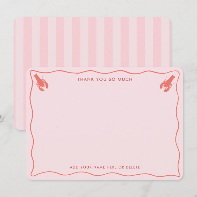 Whimsical Pink Orange Lobster Doodle Bridal Shower Thank You Card (Front/Back)