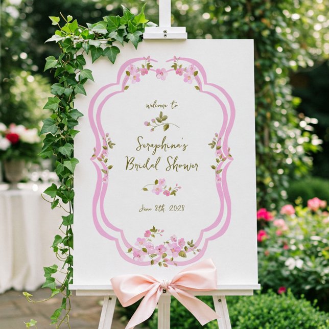 Whimsical Pink Painted Floral Bridal Shower Sign (Creator Uploaded)