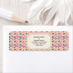 Whimsical Pink Peony Floral with Gold Frame Return Address Label