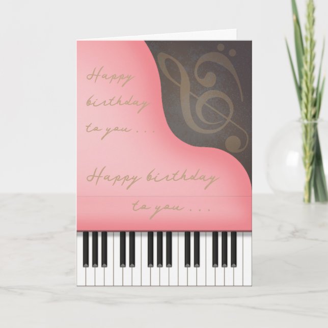 Whimsical Pink Piano Adorable Custom Birthday Card (Front)