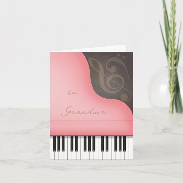 Whimsical Pink Piano Mum or Grandma Mother's Day Card (Front)