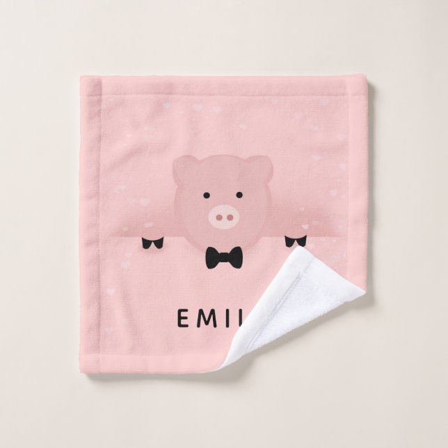 Whimsical Pink Pig Cute Farm Animal Bath Towel Set (Wash Cloth)